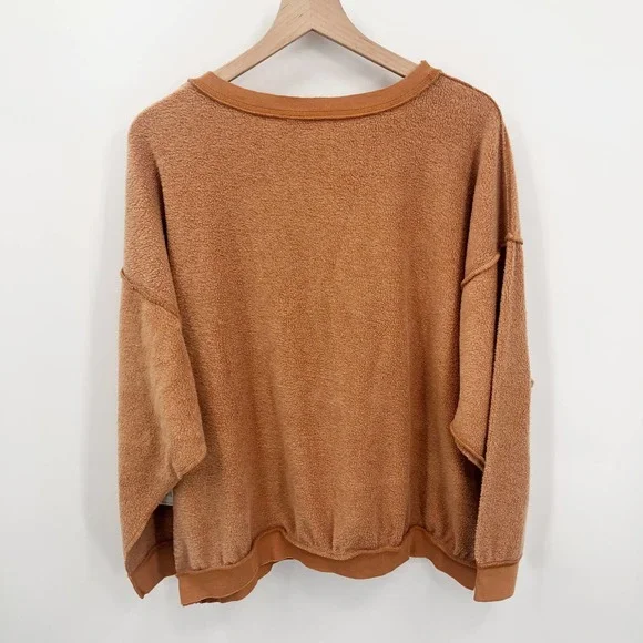 FREE PEOPLE Kelly Washed Cognac Sweatshirt Set Shorts Top Size Medium NEW - Picture 5 of 13